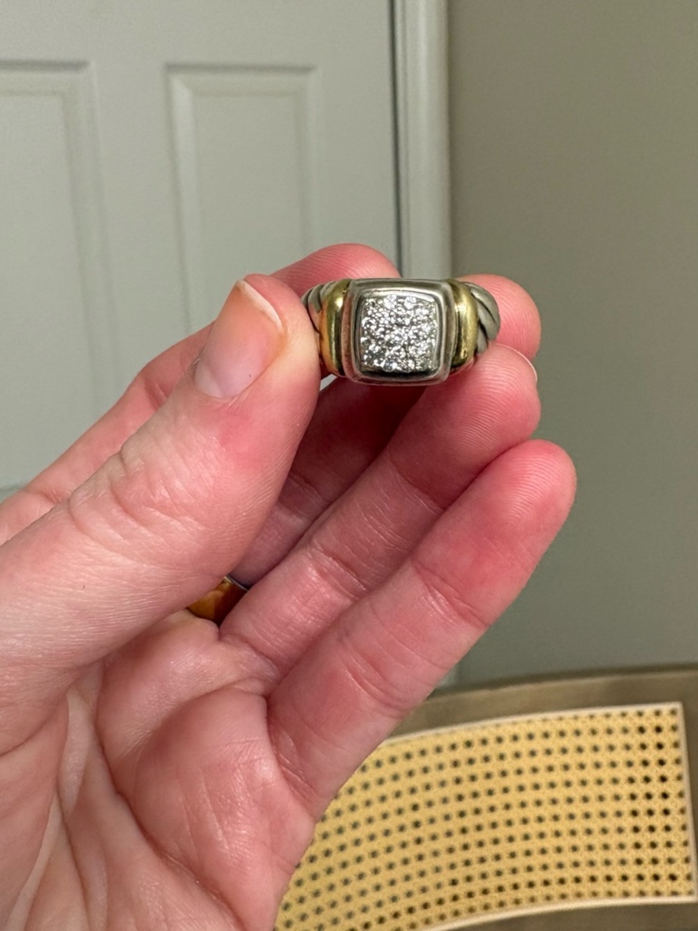 David Yurman Stackable Rings - 18k & 925 Pavé Square Ring and 925 Pure Form 925 - Picture 11 of 11